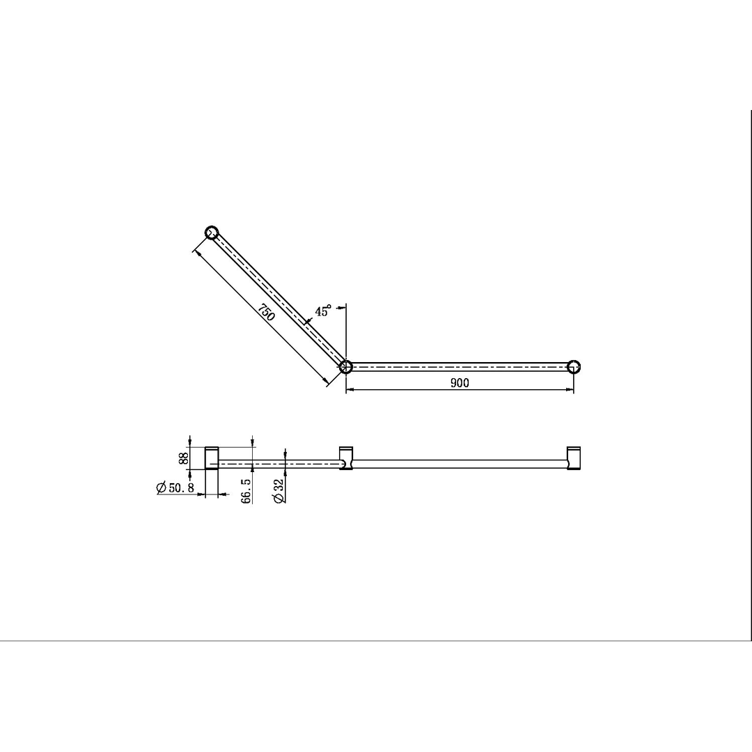 Nero Mecca Care 32mm Dda Grab Rail Set 45 Degree 750X900mm - Brushed Gold