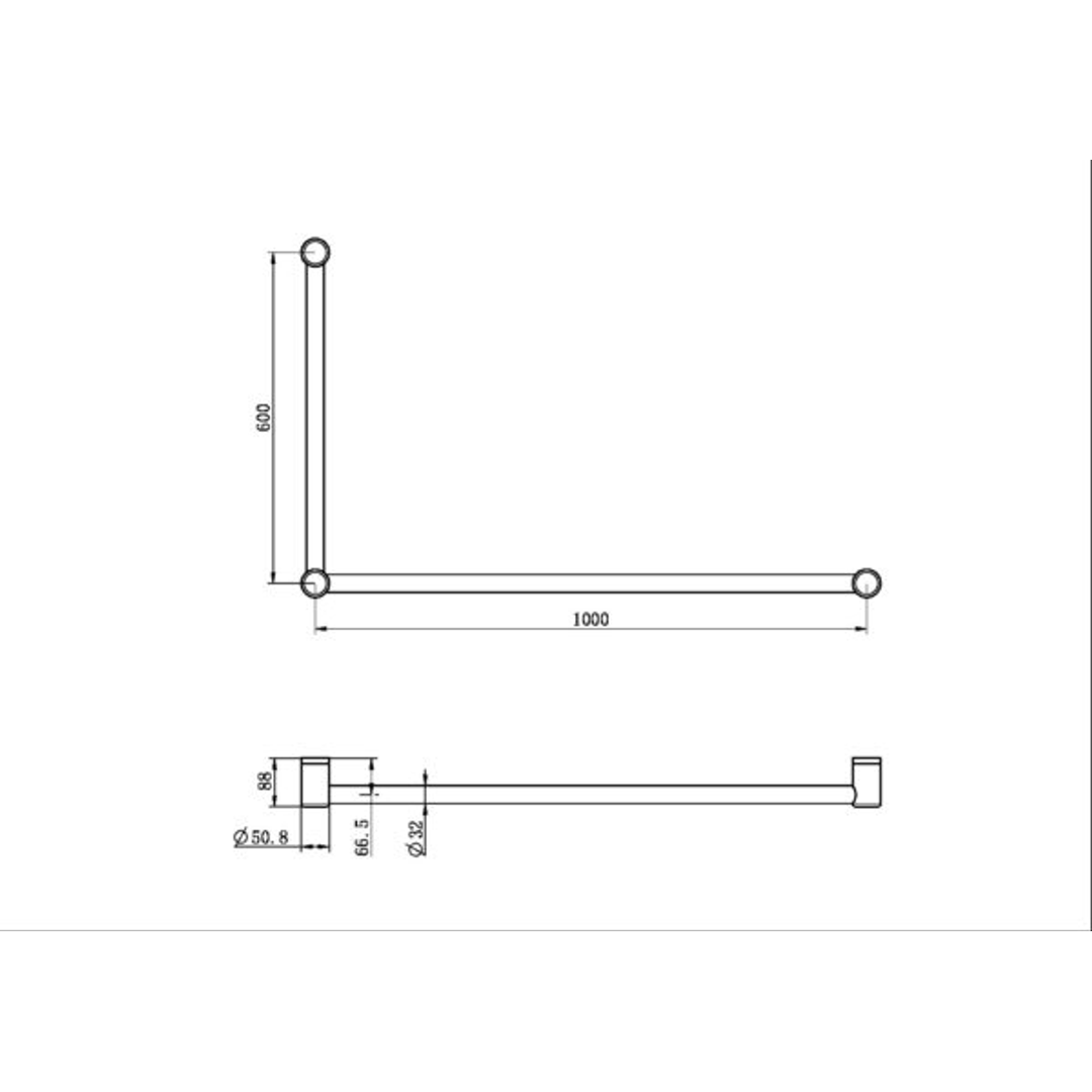 Mecca Care 32mm Dda Nero Grab Rail Set 90 Degree 600X1000mm - Chrome