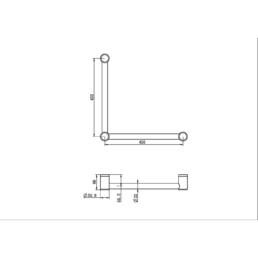 Mecca Care 32mm Ambulant Nero Toilet Nero Grab Rail 90 Degree 450X450mm - Chrome