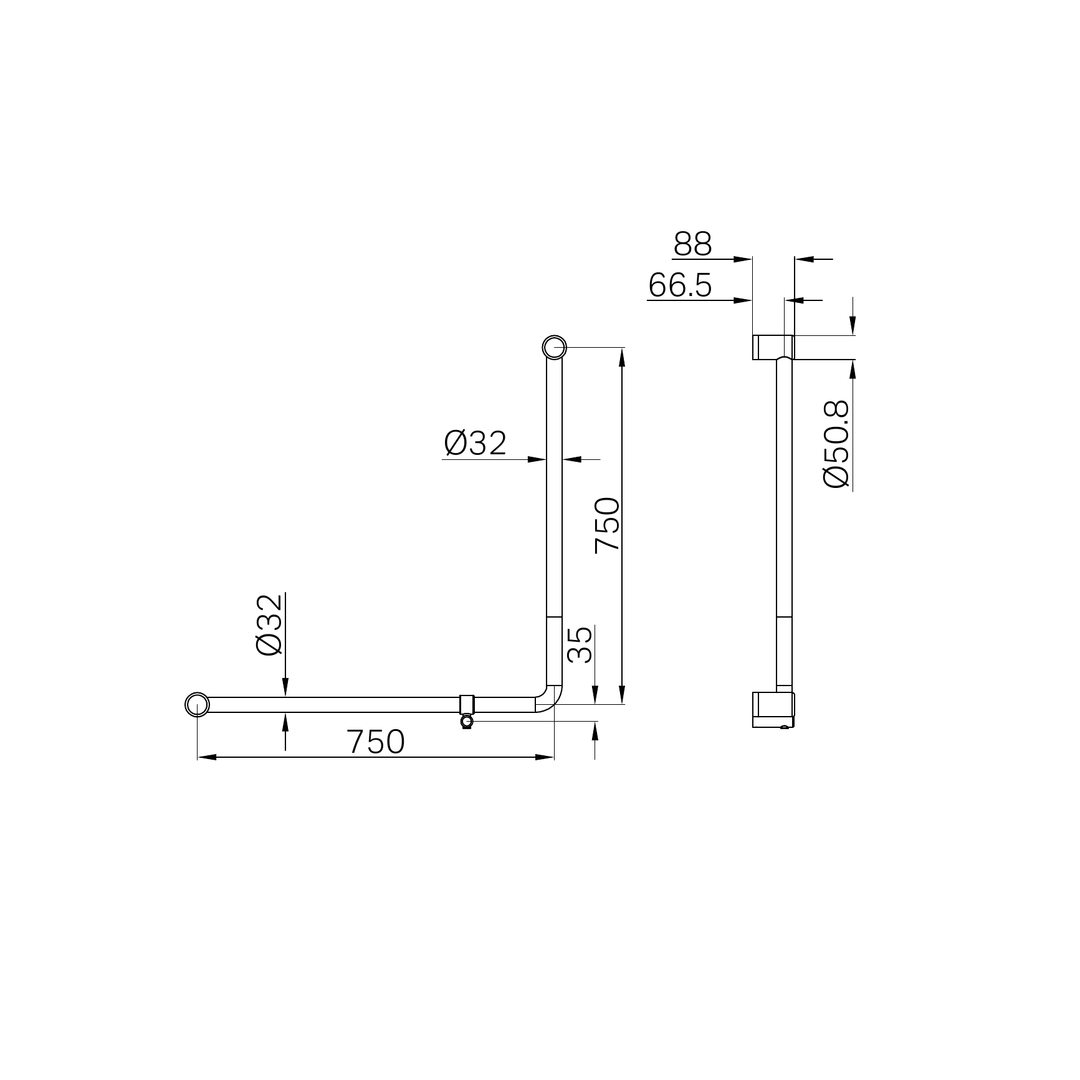 Nero Mecca Care 32mm 90 Degree Accessible Toilet Grab Rail 750mm - Brushed Bronze