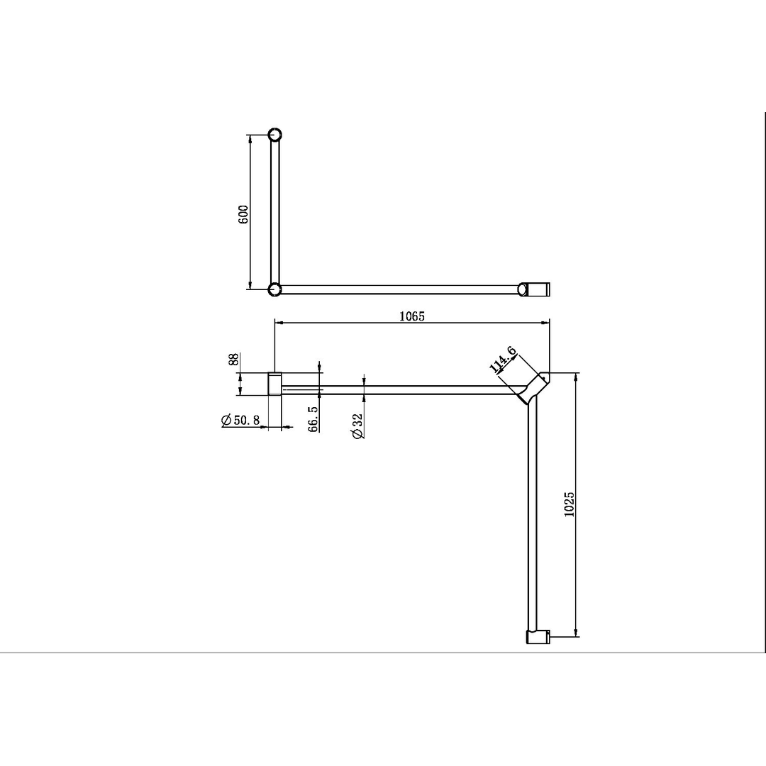 Mecca Care 32mm Dda Nero Toilet Nero Grab Rail Set 90 Degree 600X1065X1025mm - Matt Black