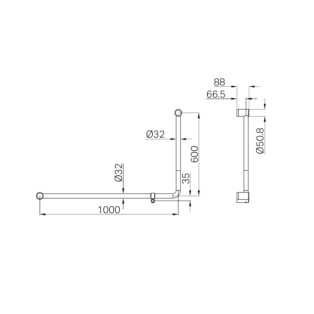 Nero Mecca Care 32mm Dda Toilet 90 Deg. Tube Grab Rail 600mm - Brushed Bronze