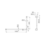 Nero Mecca Care 32mm Dda Toilet 90 Deg. Tube Grab Rail 600mm - Brushed Bronze