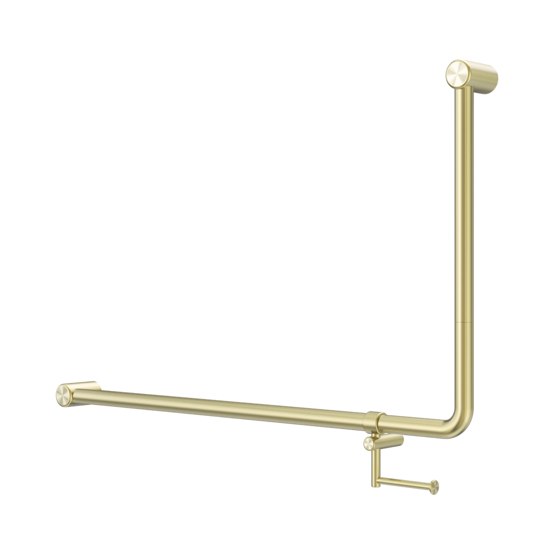 Nero Mecca Care 32mm Dda 90 Deg. Grab Rail 600mm C/W Toilet Roll Holder - Brushed Gold