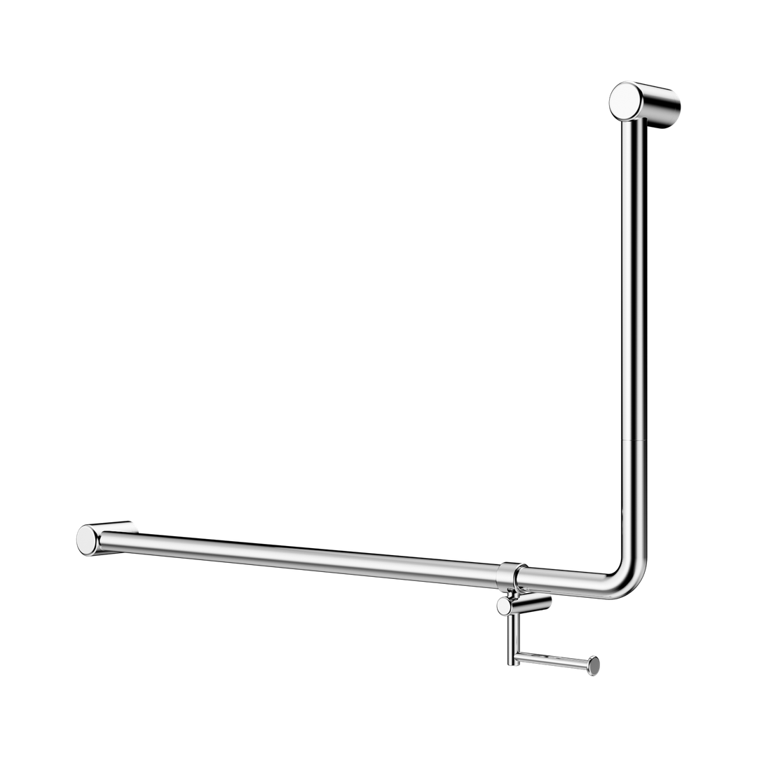 Nero Mecca Care 32mm Dda 90 Deg. Grab Rail 600mm C/W Toilet Roll Holder - Chrome