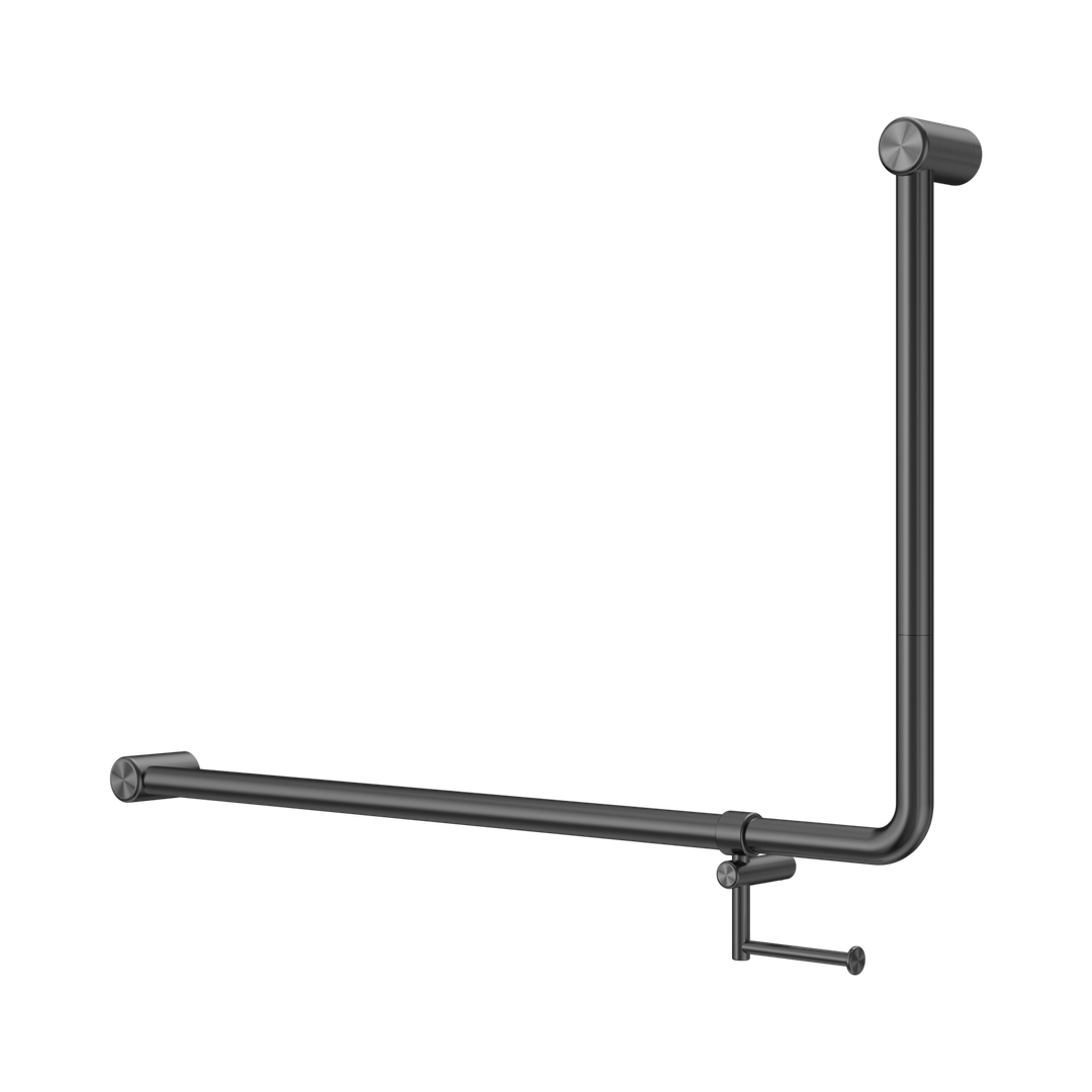 Nero Mecca Care 32mm Dda 90 Deg. Grab Rail 600mm C/W Toilet Roll Holder - Gunmetal