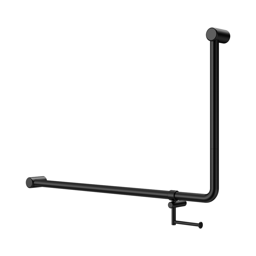 Nero Mecca Care 32mm Dda 90 Deg. Grab Rail 600mm C/W Toilet Roll Holder - Matte Black