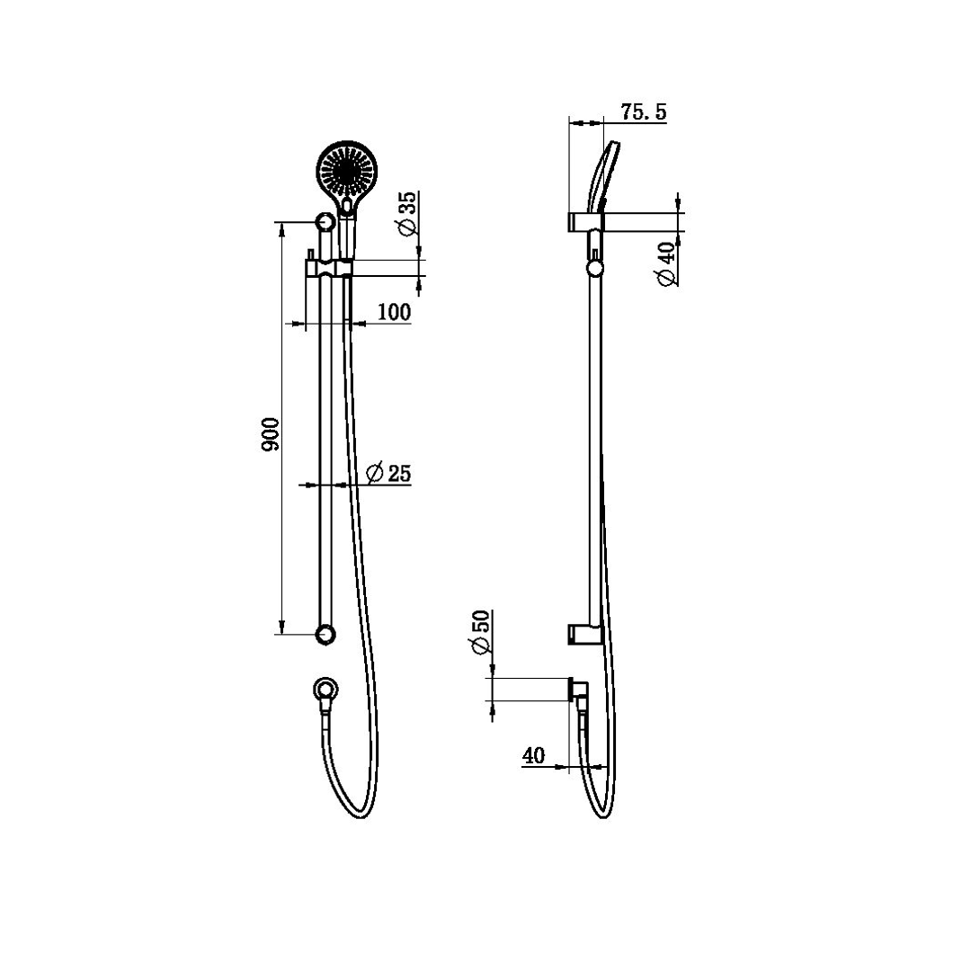 Mecca Care 25mm Nero Grab Rail And Adjustable Shower Rail Set 900mm - Chrome