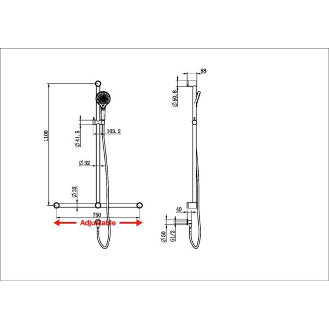 Nero Mecca Care 32Mm T Bar Grab Rail And Adjustable Shower Set 1100X750Mm - Matte Black