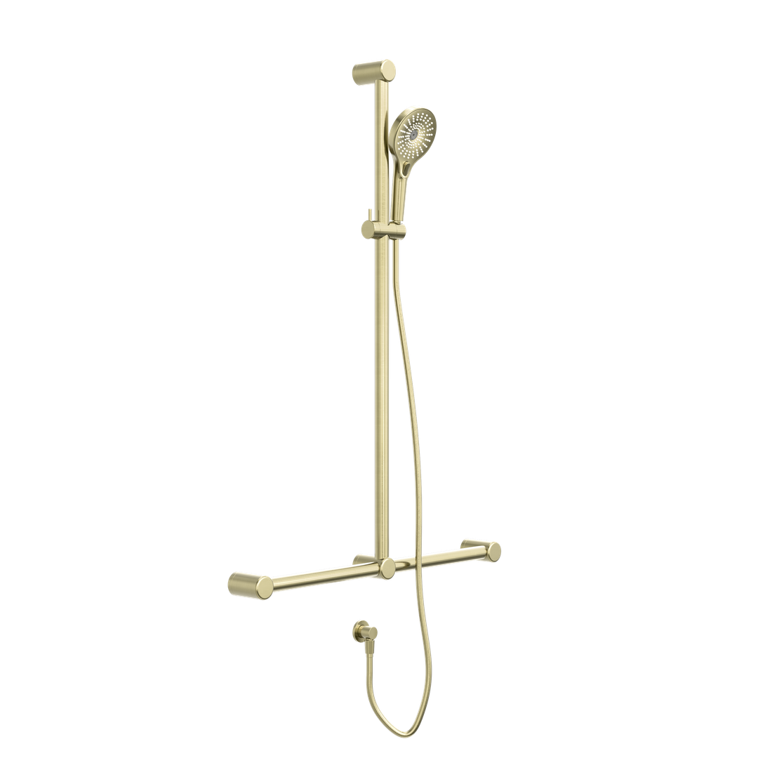 Nero Mecca Care 32Mm T Bar Grab Rail And Adjustable Shower Set 1100X750Mm - Brushed Gold