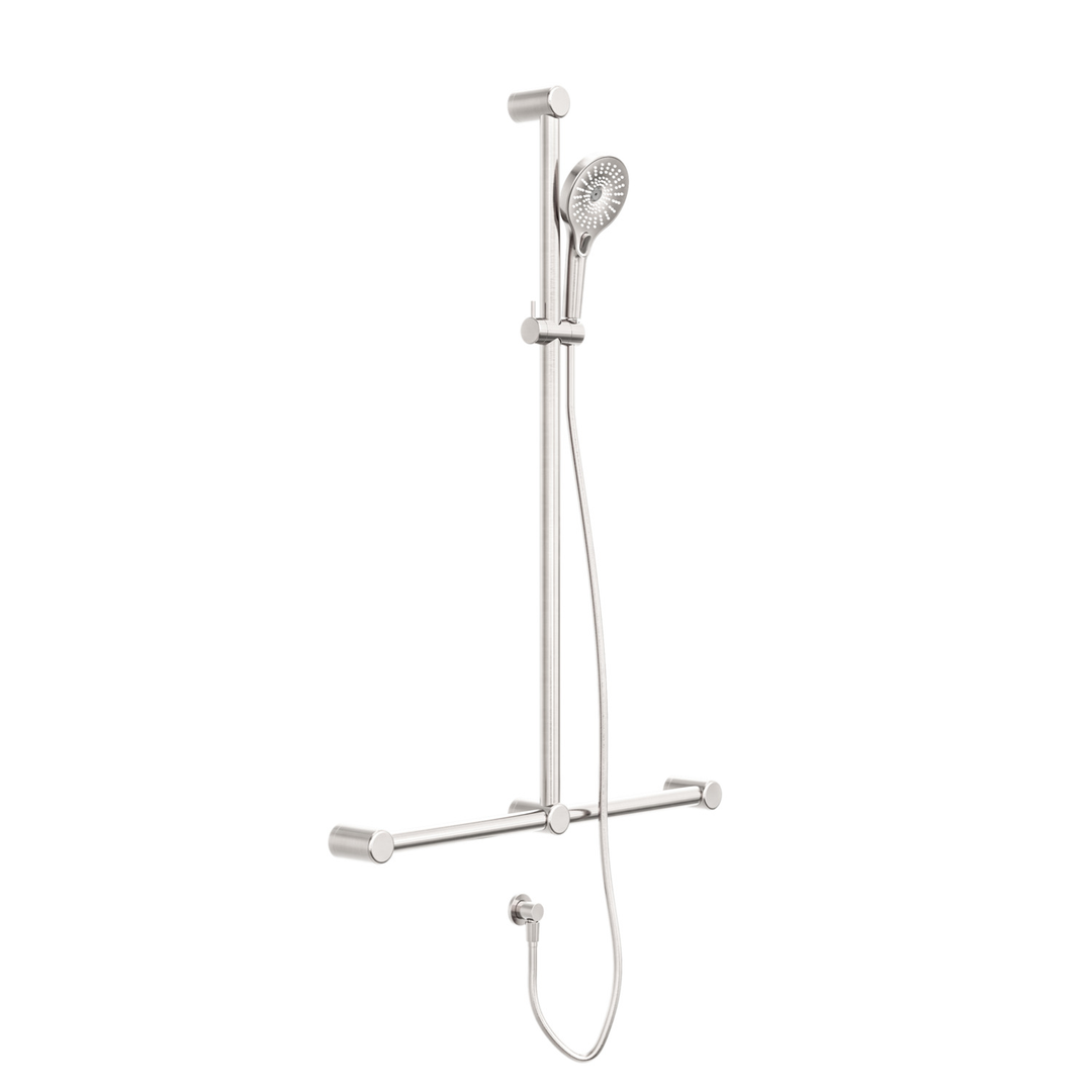 Nero Mecca Care 32Mm T Bar Grab Rail And Adjustable Shower Set 1100X750Mm - Brushed Nickel
