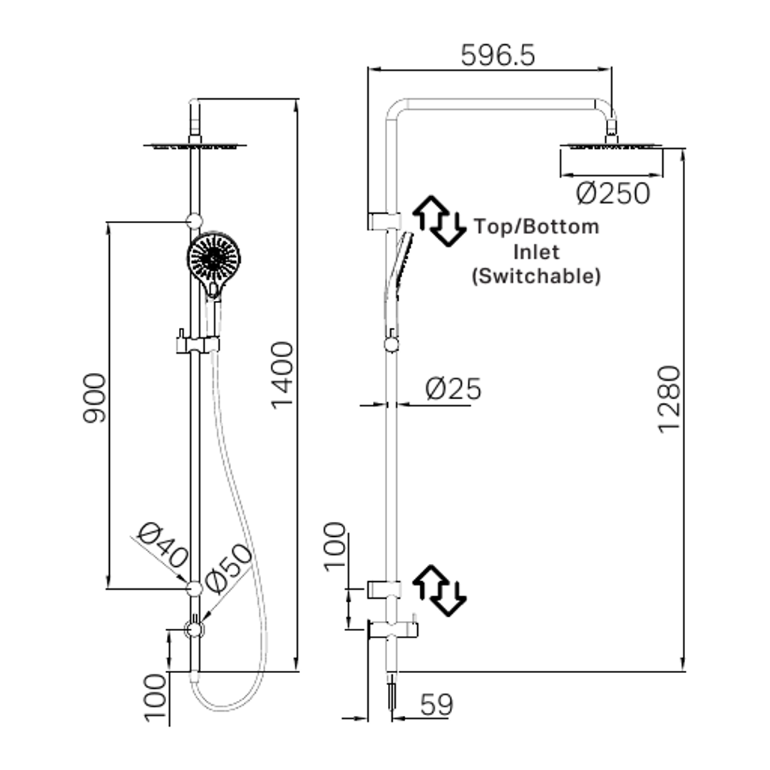 Mecca Care 25mm Nero Grab Rail 900mm Twin Shower Set - Brushed Bronze