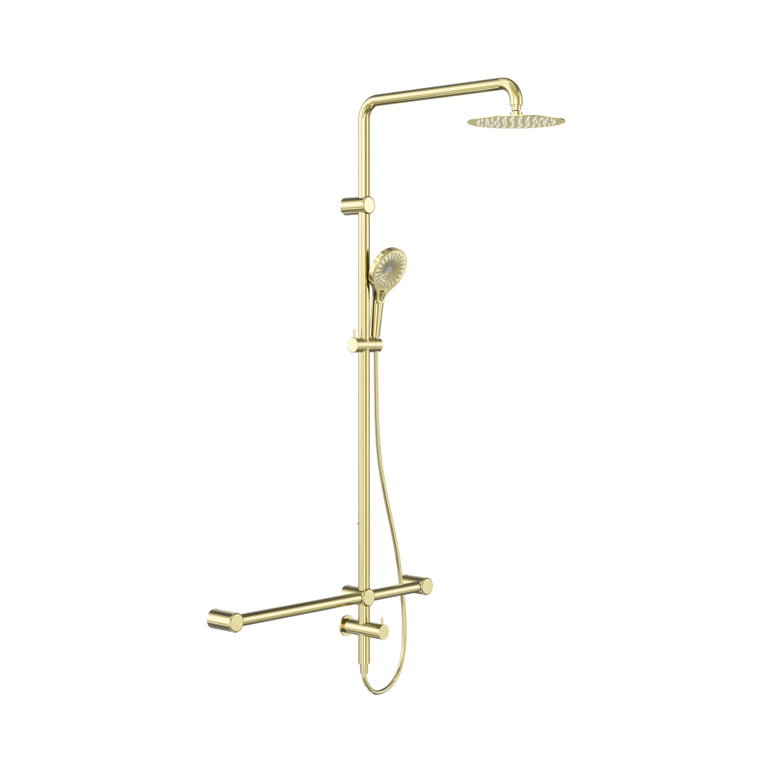 Nero Mecca Care 32mm T Bar Grab Rail 1100mm Twin Shower Set - Brushed Gold
