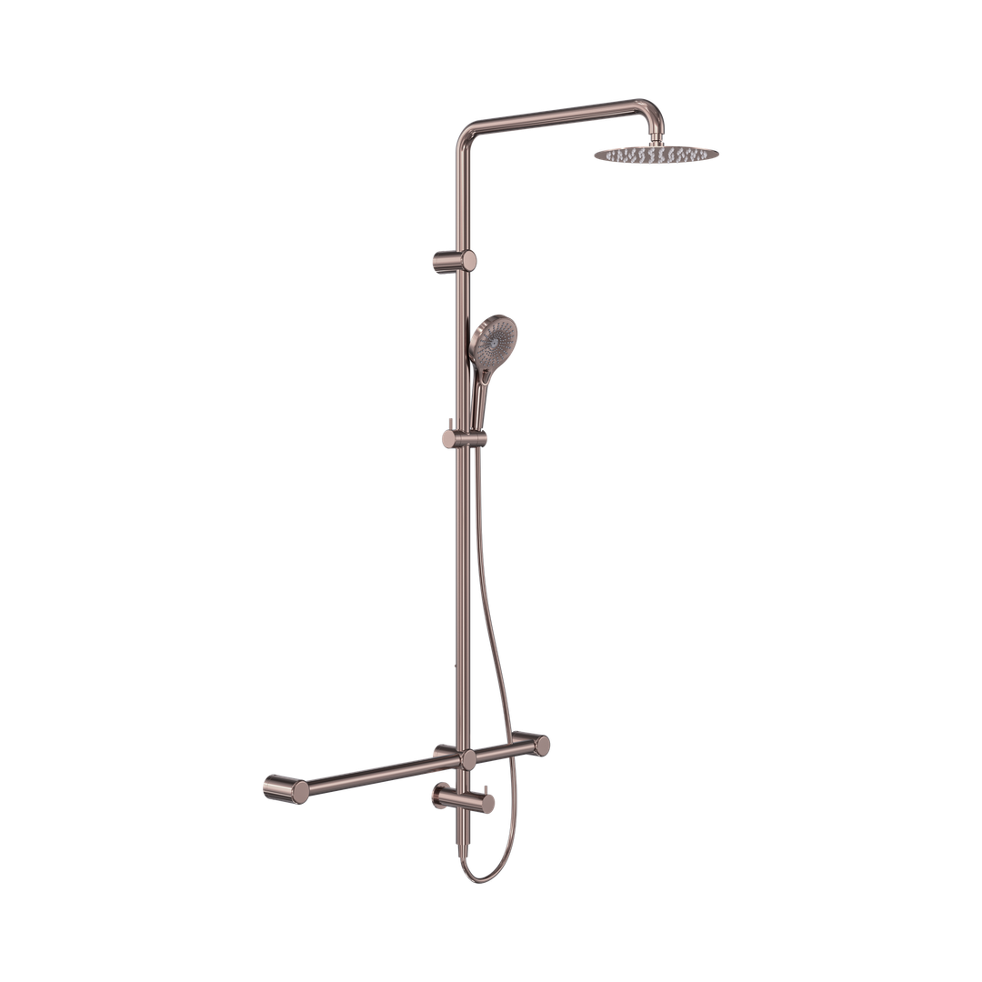 Nero Mecca Care 32mm T Bar Grab Rail 1100mm Twin Shower Set - Brushed Bronze