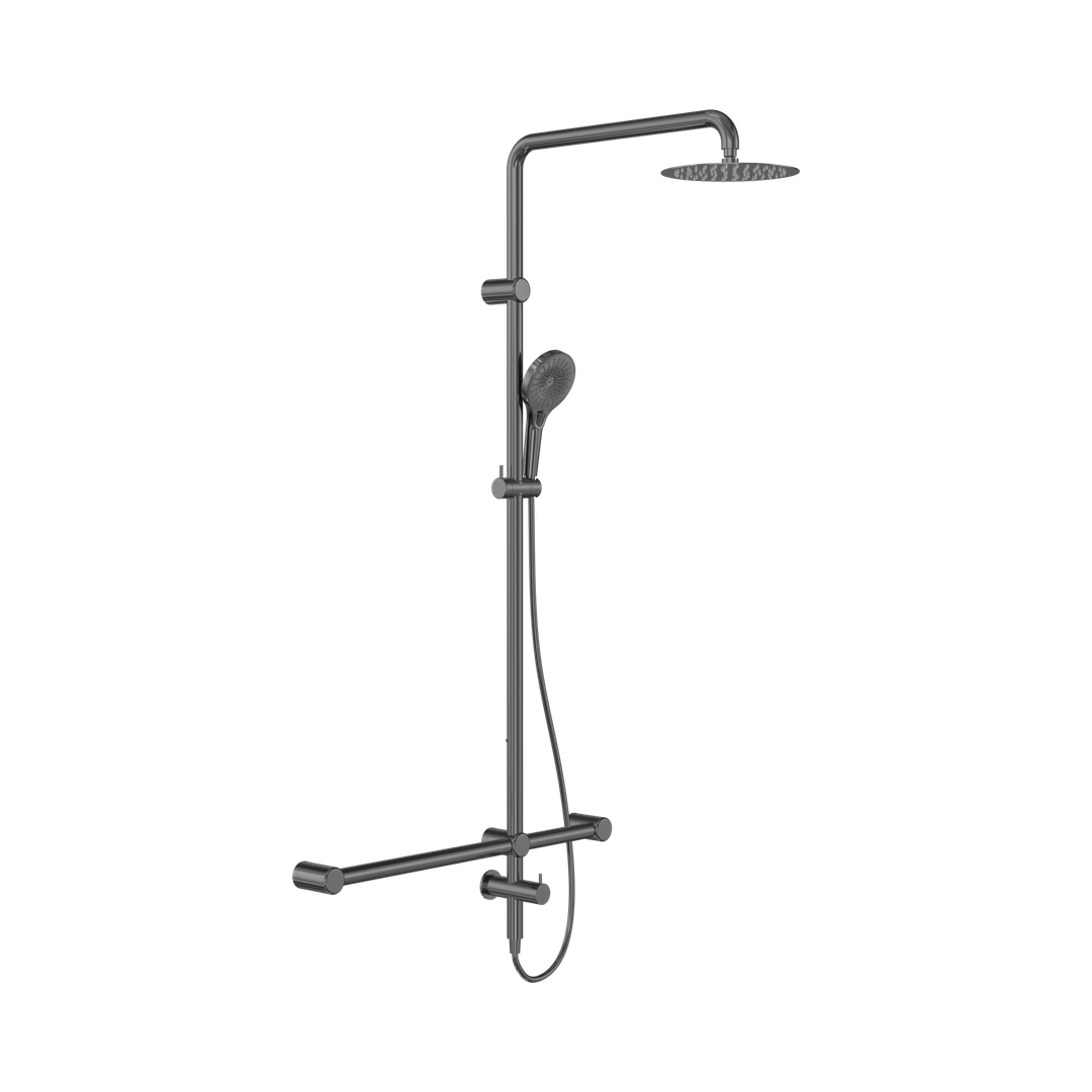 Nero Mecca Care 32mm T Bar Grab Rail 1100mm Twin Shower Set - Gunmetal