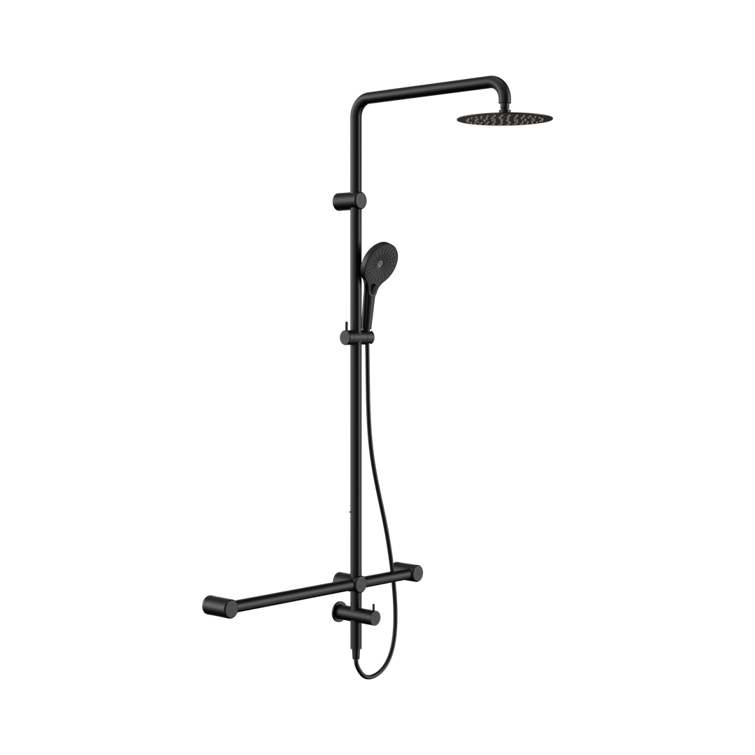Nero Mecca Care 32mm T Bar Grab Rail 1100mm Twin Shower Set - Matte Black