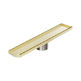 Nero Tile Insert V Channel 600X106Mm Floor Grate 90Mm Outlet - Brushed Gold