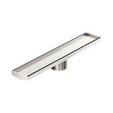 Nero Tile Insert V Channel 600X106Mm Floor Grate 90Mm Outlet - Brushed Nickel