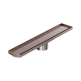 Nero Tile Insert V Channel 600X106Mm Floor Grate 90Mm Outlet - Brushed Bronze