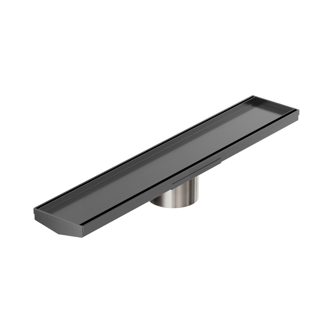 Nero Tile Insert V Channel 600X106Mm Floor Grate 90Mm Outlet - Gunmetal