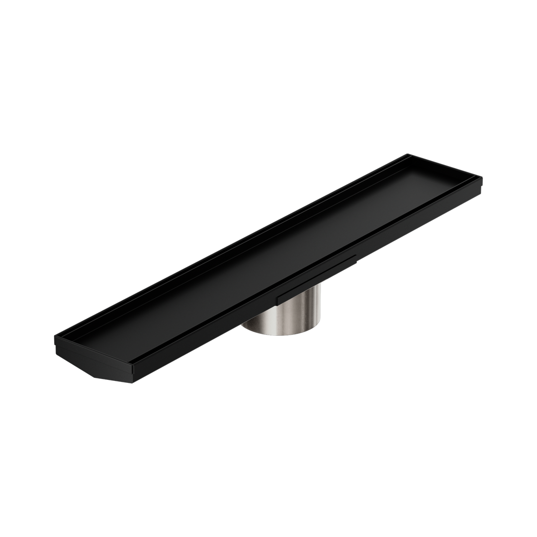 Nero Tile Insert V Channel 600X106Mm Floor Grate 90Mm Outlet - Matte Black