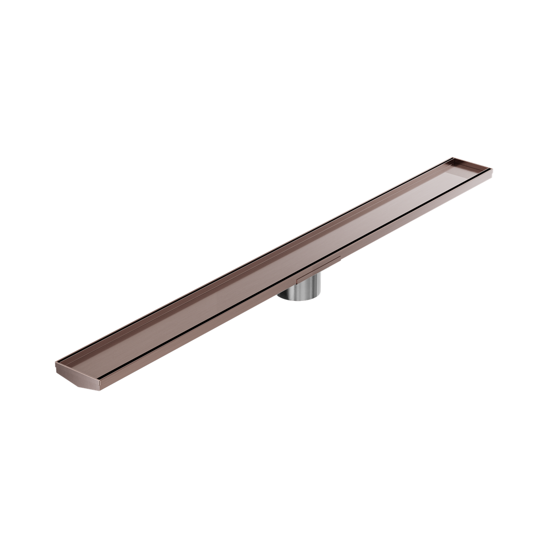 Nero Tile Insert V Channel 1200X106Mm Floor Grate 90Mm Outlet - Brushed Bronze