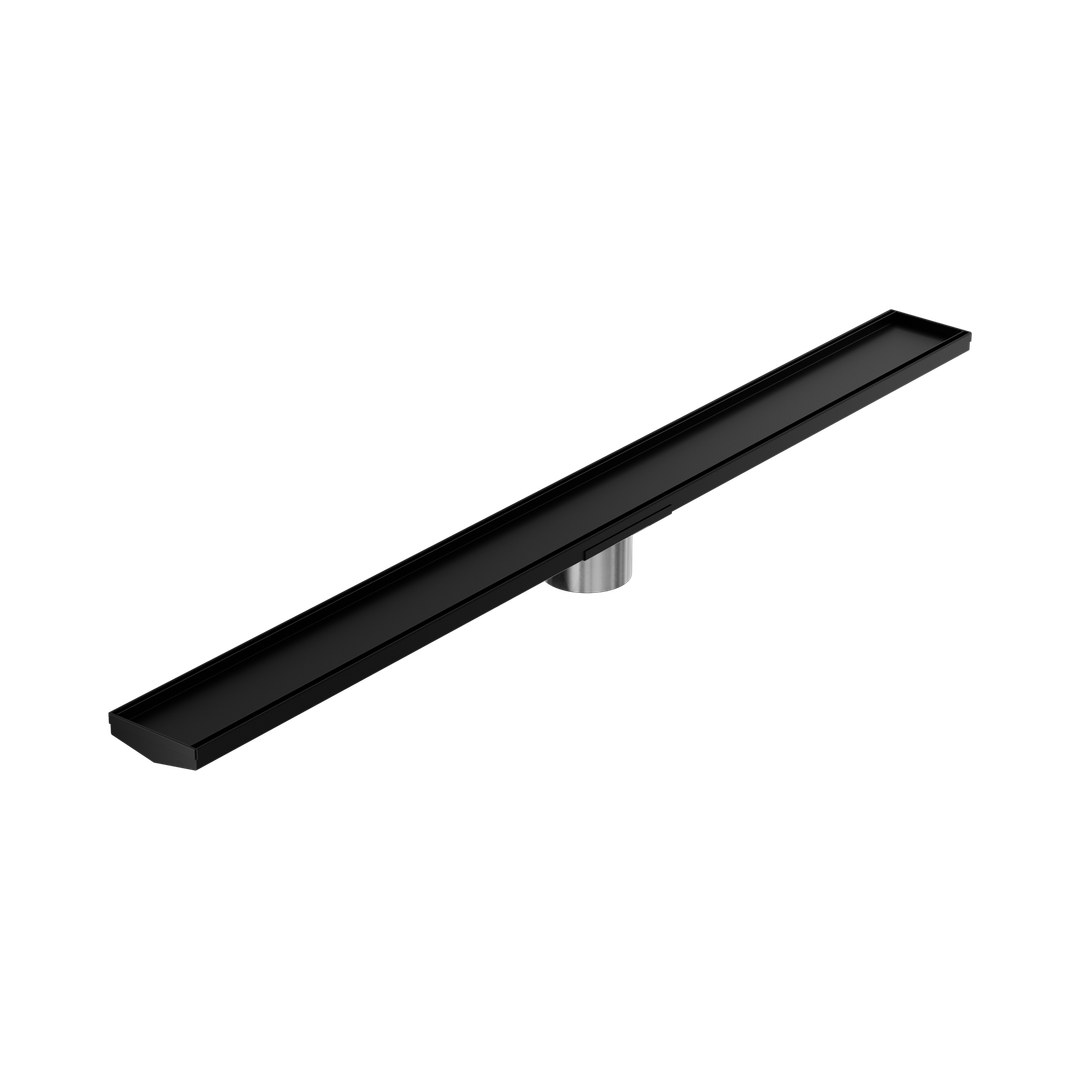 Nero Tile Insert V Channel 1200X106Mm Floor Grate 90Mm Outlet - Matte Black