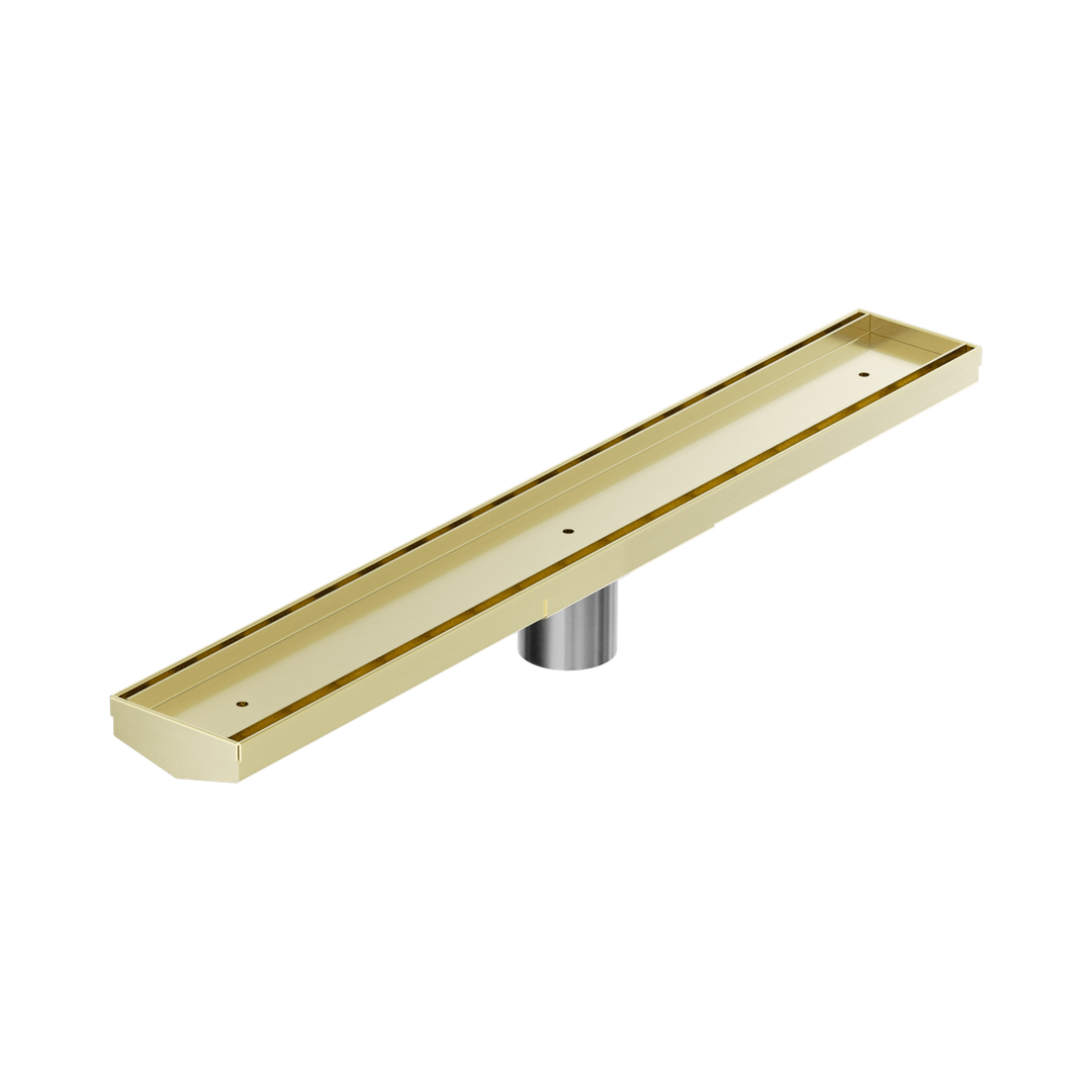 Nero Tile Insert V Channel 600X82Mm Floor Grate 50Mm Outlet - Brushed Gold