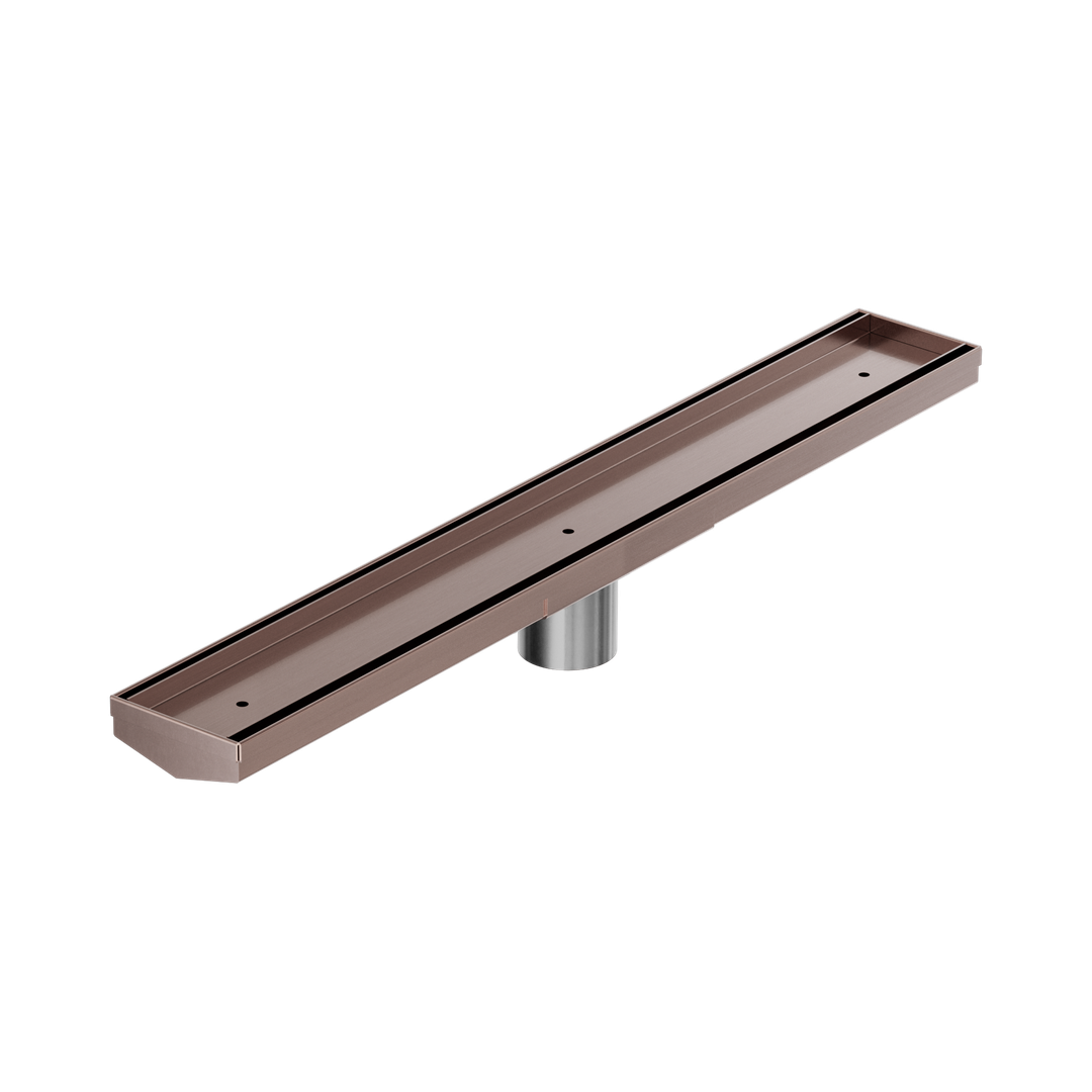 Nero Tile Insert V Channel 600X82Mm Floor Grate 50Mm Outlet - Brushed Bronze