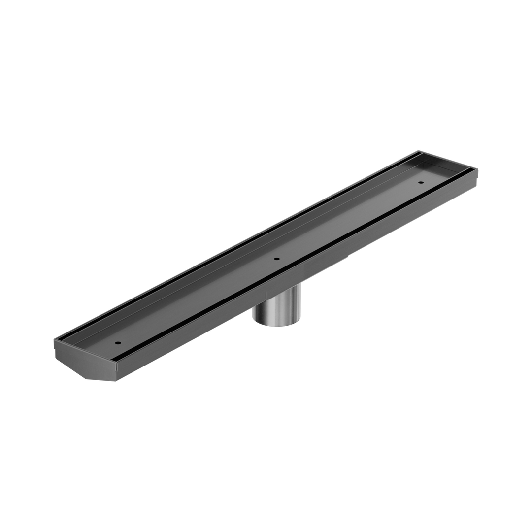 Nero Tile Insert V Channel 600X82Mm Floor Grate 50Mm Outlet - Gunmetal