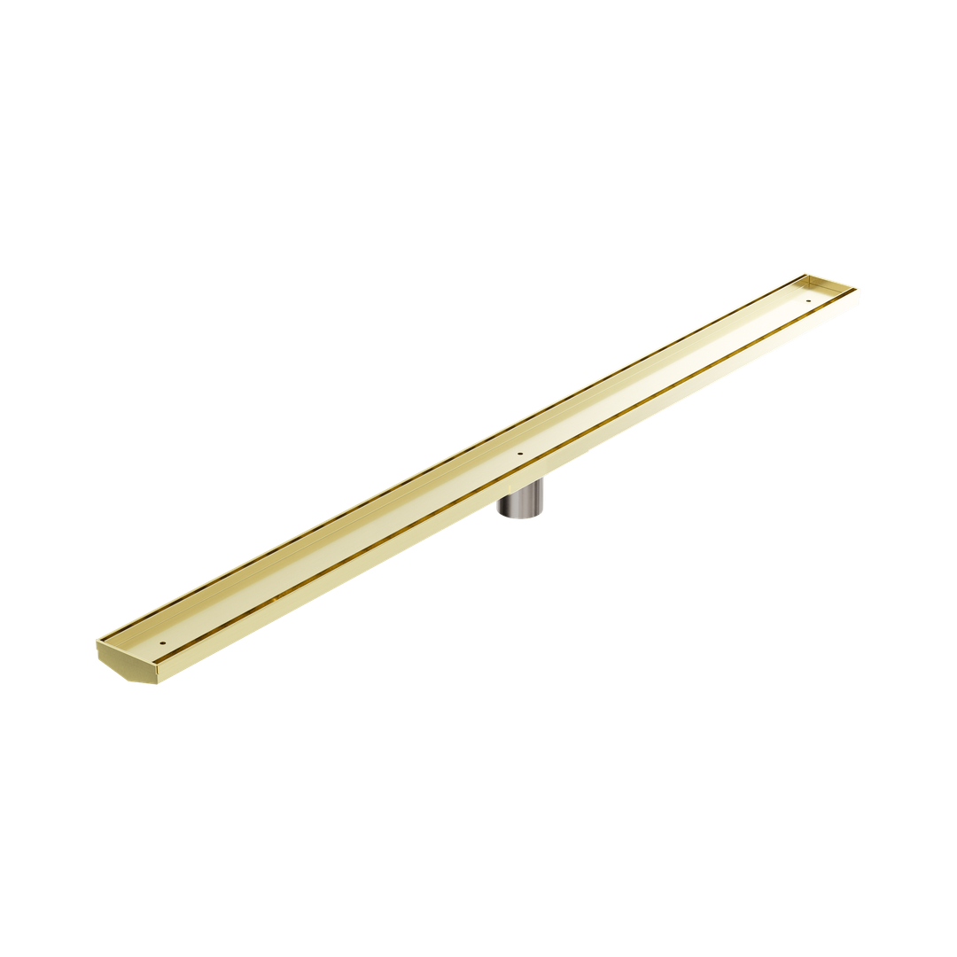 Nero Tile Insert V Channel 1200X82Mm Floor Grate 50Mm Outlet - Brushed Gold