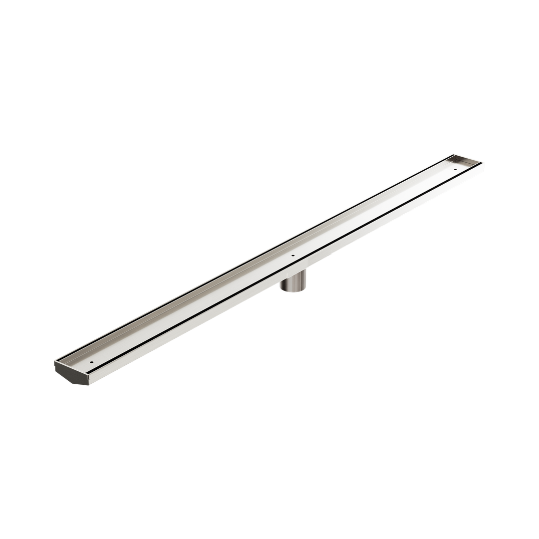 Nero Tile Insert V Channel 1200X82Mm Floor Grate 50Mm Outlet - Brushed Nickel