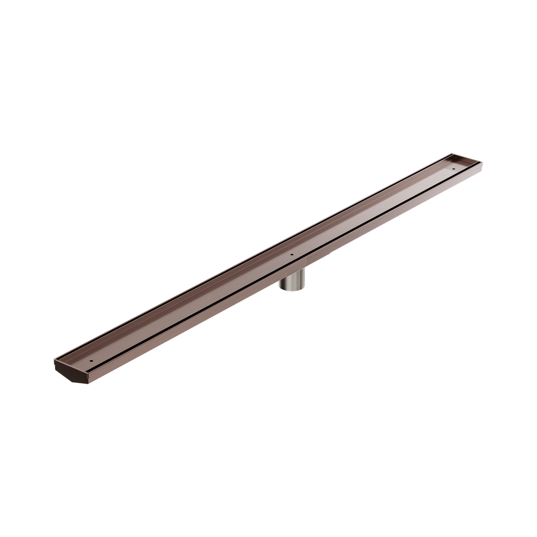 Nero Tile Insert V Channel 1200X82Mm Floor Grate 50Mm Outlet - Brushed Bronze