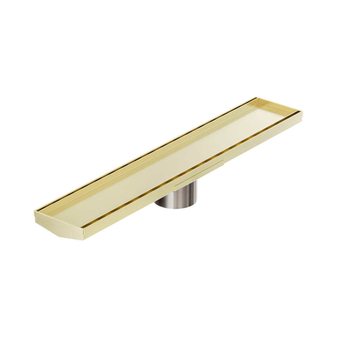Nero Tile Insert V Channel 600X106Mm Floor Grate 80Mm Outlet - Brushed Gold