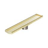 Nero Tile Insert V Channel 600X106Mm Floor Grate 80Mm Outlet - Brushed Gold
