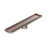 Nero Tile Insert V Channel 600X106Mm Floor Grate 80Mm Outlet - Brushed Bronze