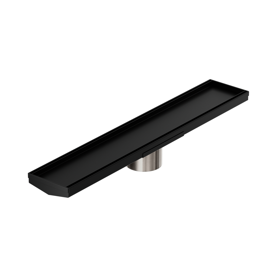 Nero Tile Insert V Channel 600X106Mm Floor Grate 80Mm Outlet - Matte Black