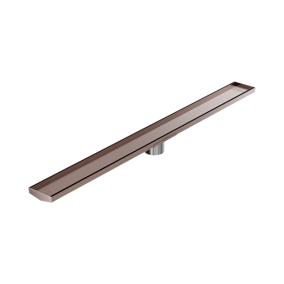 Nero Tile Insert V Channel 1200X106Mm Floor Grate 80Mm Outlet - Brushed Bronze