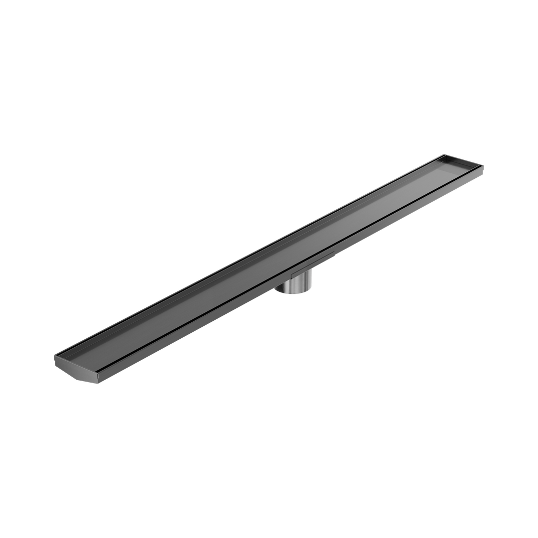 Nero Tile Insert V Channel 1200X106Mm Floor Grate 80Mm Outlet - Gunmetal