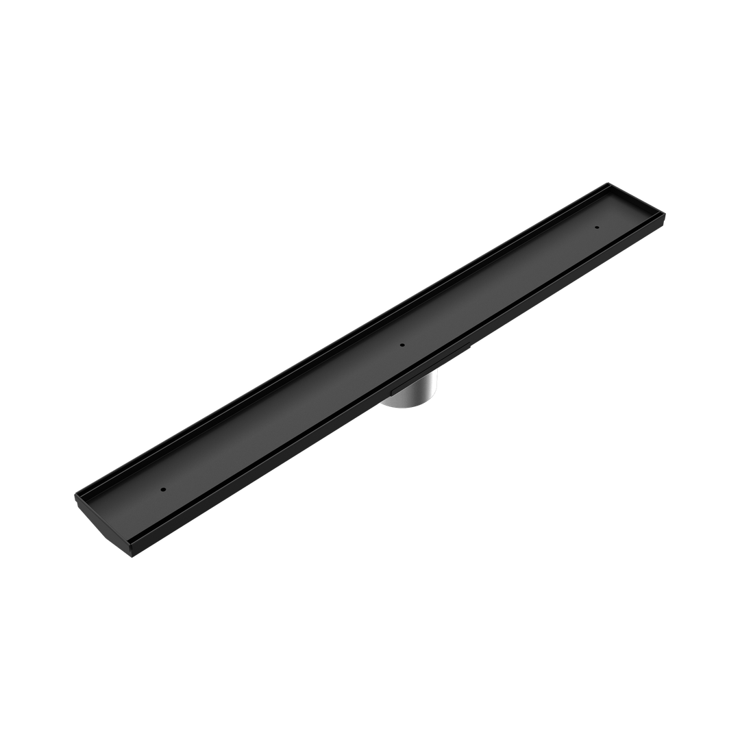 Nero Tile Insert V Channel 800X106Mm Floor Grate 90Mm Outlet - Matte Black