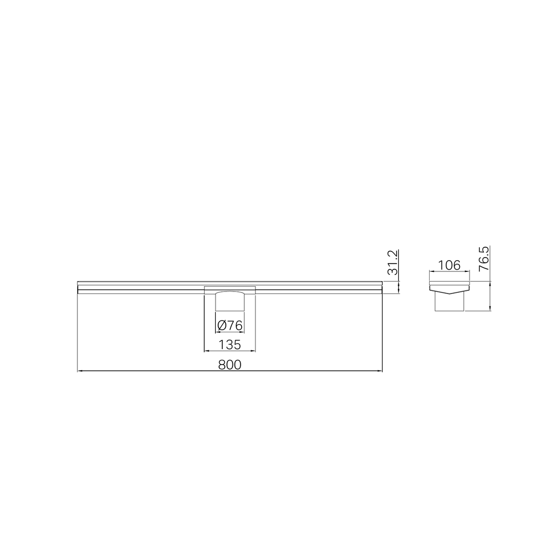 Nero Tile Insert V Channel 800X106Mm Floor Grate 80Mm Outlet - Brushed Bronze