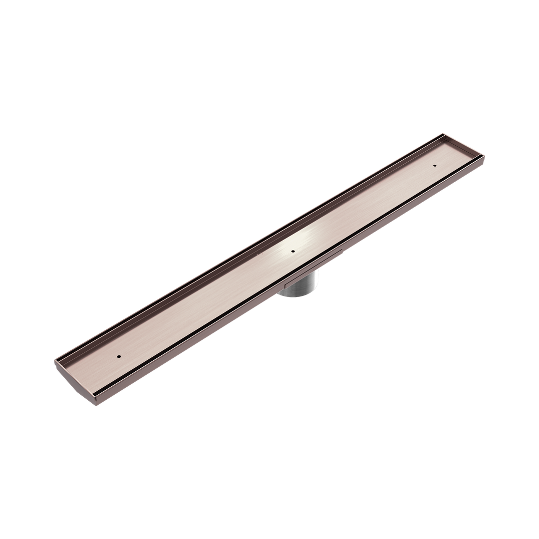 Nero Tile Insert V Channel 800X106Mm Floor Grate 80Mm Outlet - Brushed Bronze