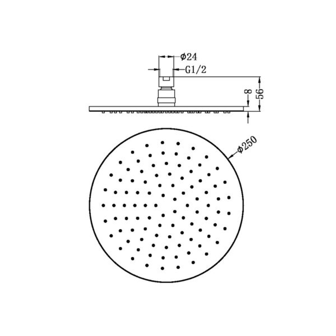 Nero 250Mm Round Shower Head - Matte Black