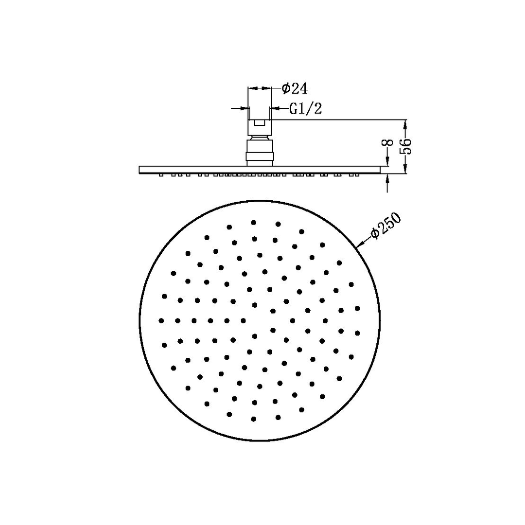 Nero 250Mm Round Shower Head - Brushed Gold