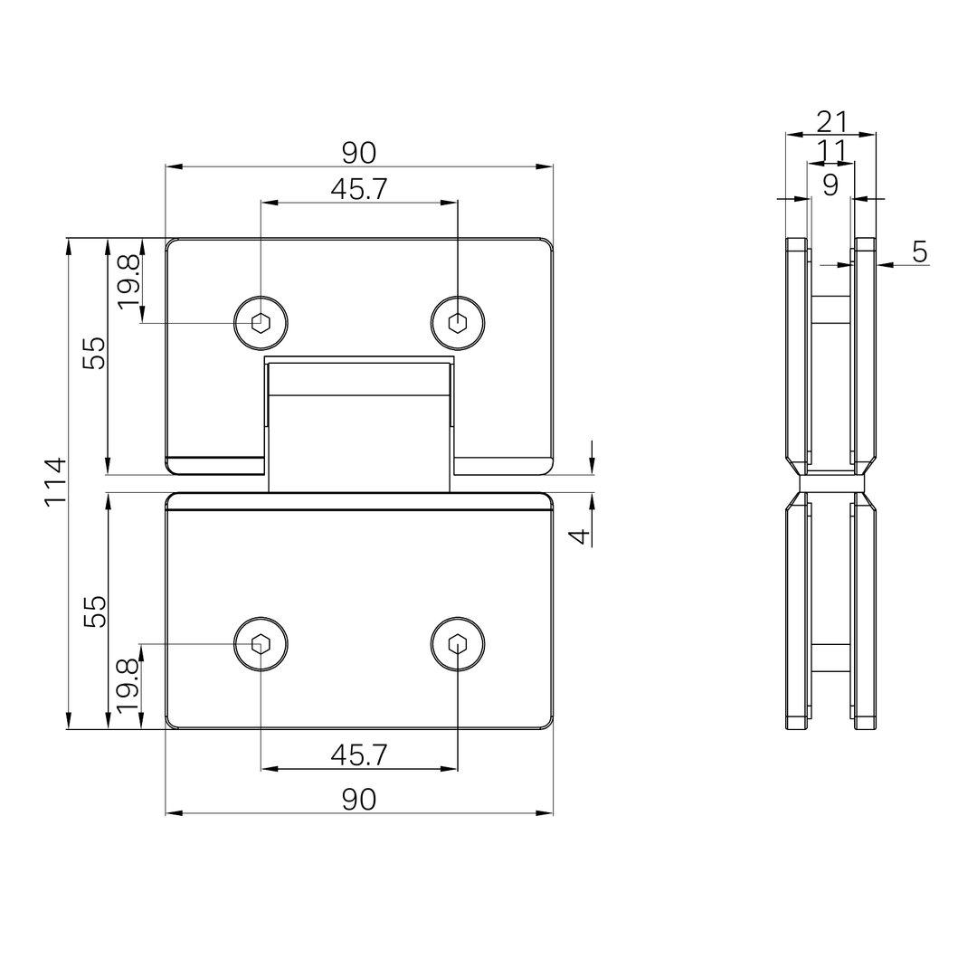 Nero 180 Degree Glass To Glass Shower Hinge 10Mm Glass - Brushed Bronze