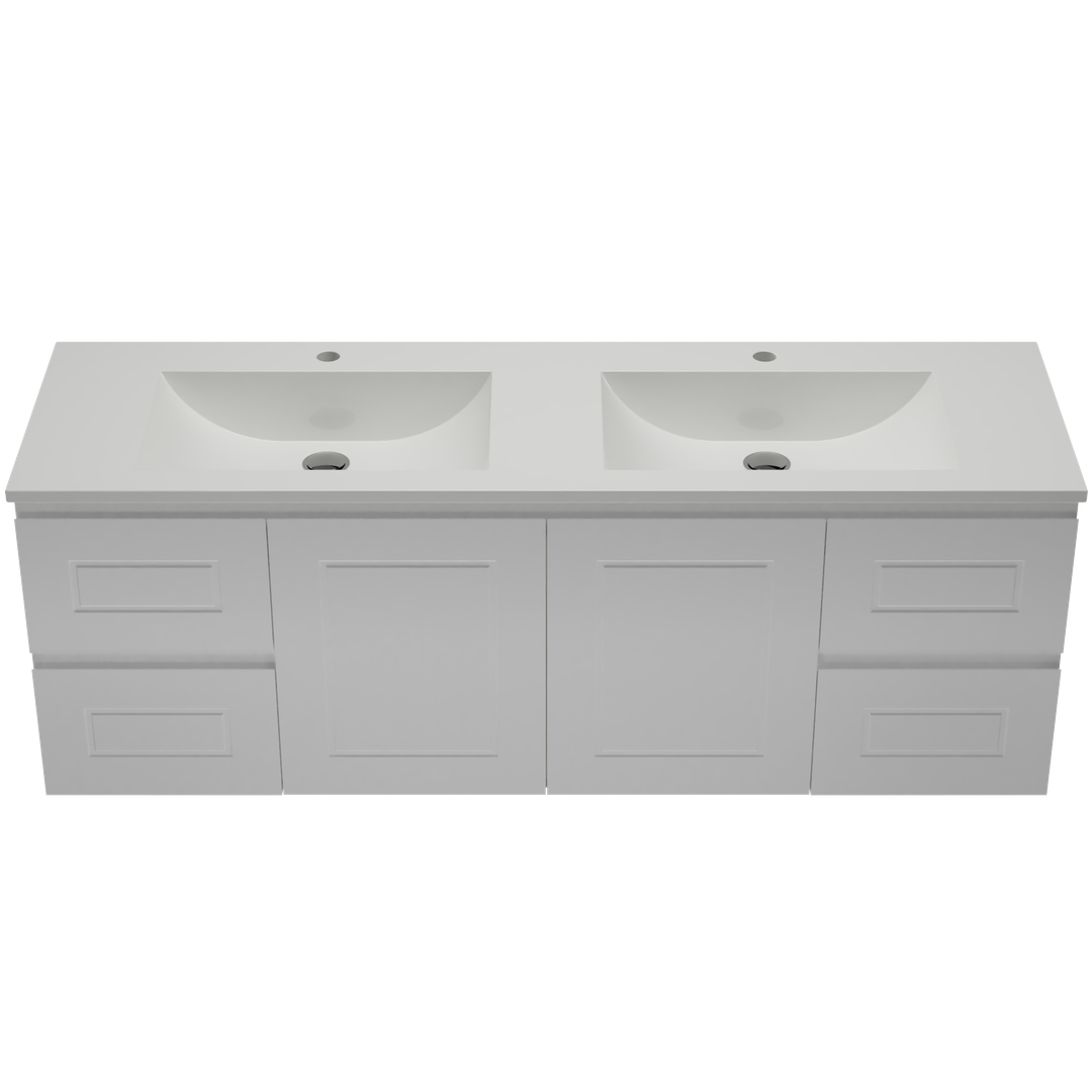 Timberline Nevada Classic Vanity 1500mm  Double Bowl Regal Acrylic Top  Wall Hung