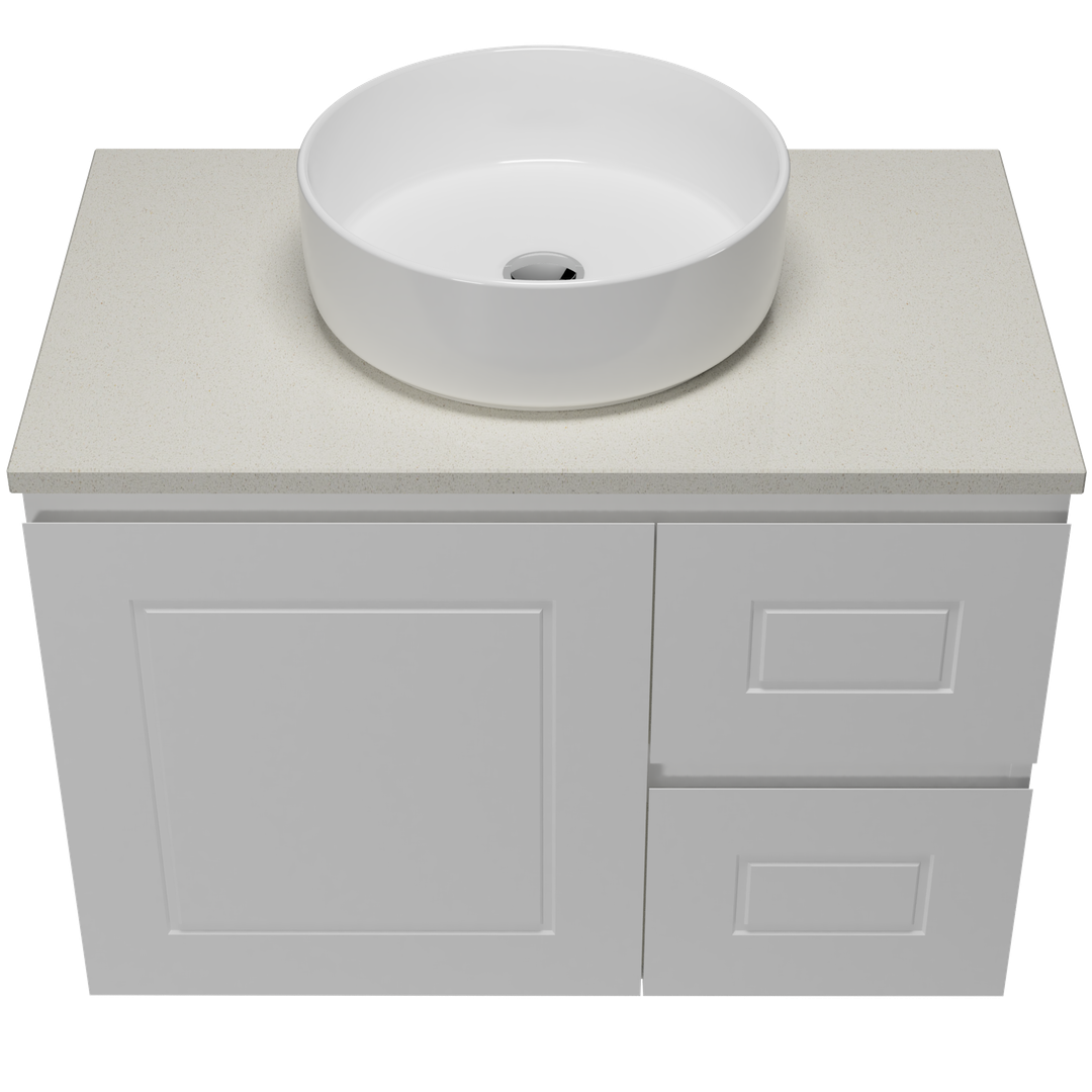 Timberline Nevada Classic Vanty 750 20mm Silk Surface Top & Ceramic A/Countr Basn Wall Hng