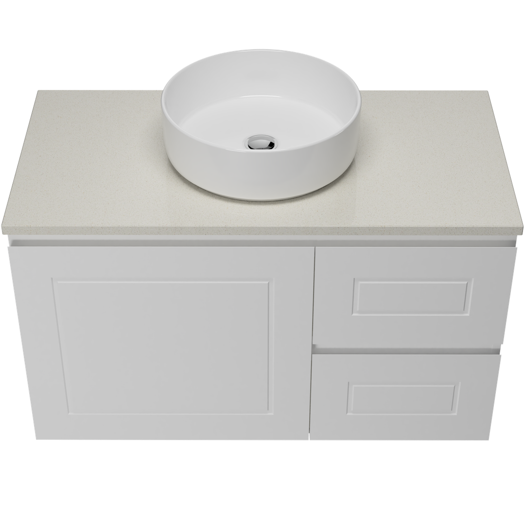 Timberline Nevada Classic Vanty 900 20mm Silk Surface Top & Ceramic A/Countr Basn Wall Hng