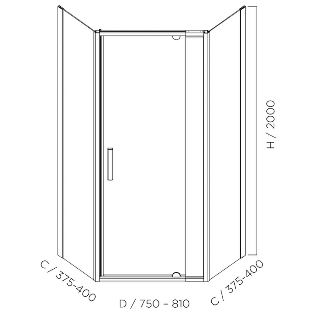 Oceano Louve Angle Pivot Neo Shower Screen Chrome - Front 1000 x 1200mm