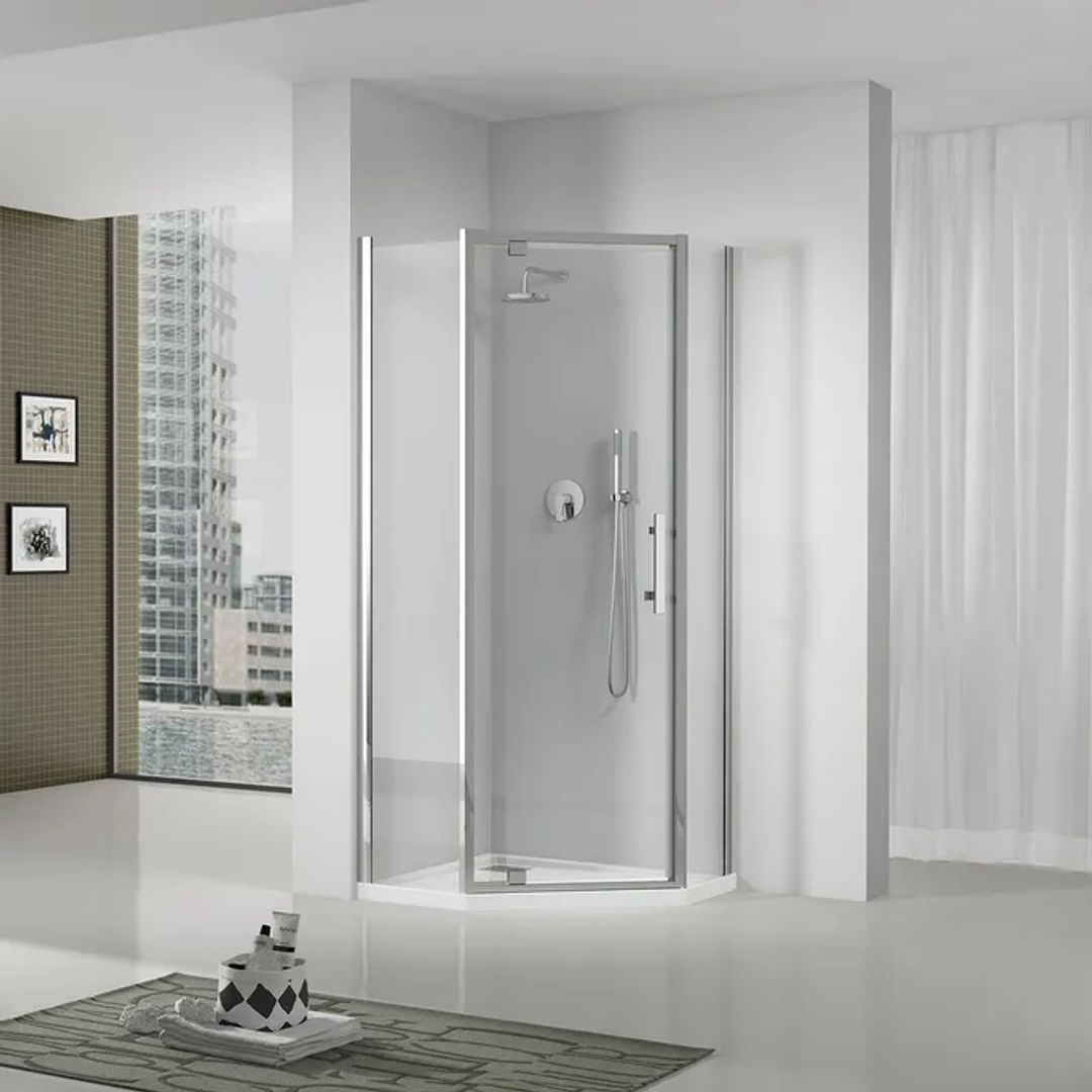 Oceano Louve Angle Pivot Neo Shower Screen Chrome - Front 1000 x 1200mm